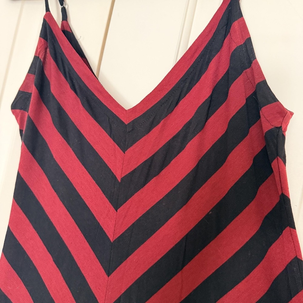 Max & Mia Dress Womens XL Red Stripe Maxi V Neck Spaghetti Strap Jersey A Line